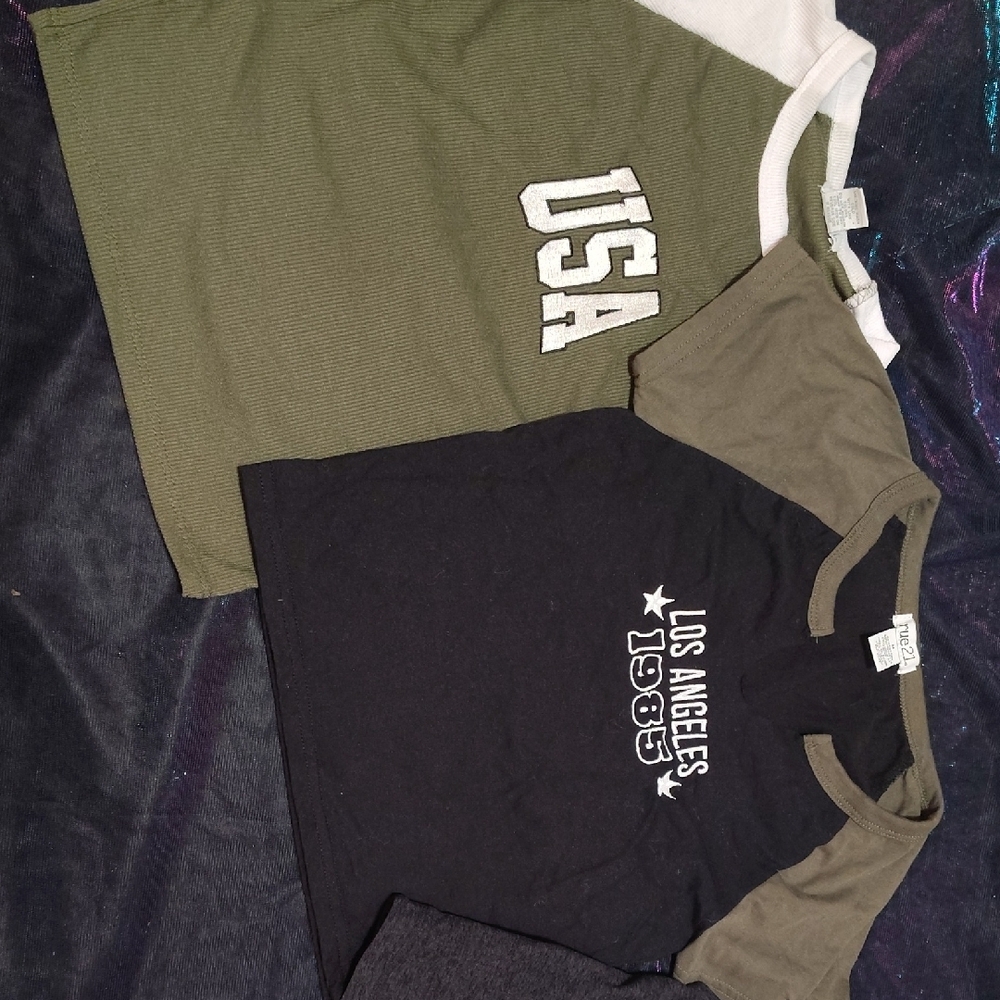 Olive Green and Black Short Sleeve Graphic Tees